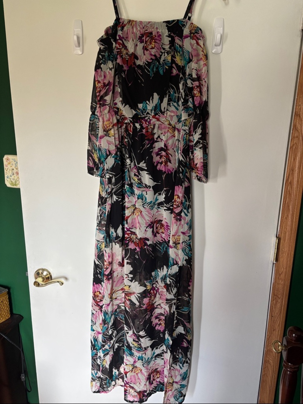 As U Wish Black Floral Maxi Dress with Pink and Teal Accents